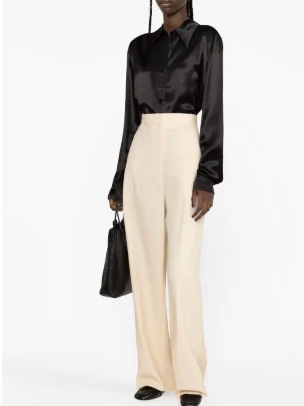 The Row High-Waist Wide-Leg Cream wool Trousers